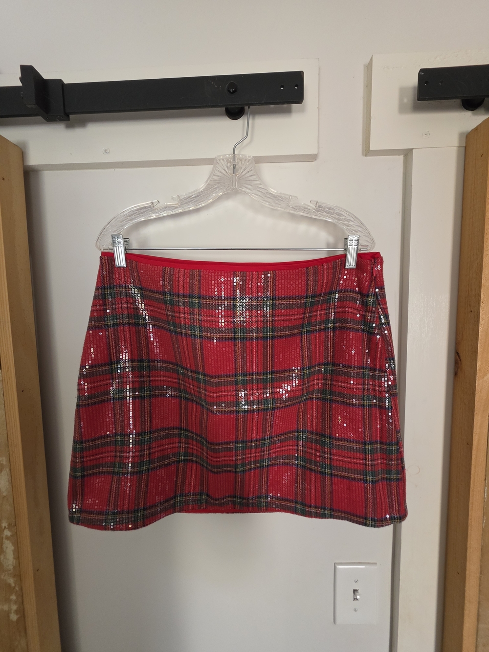 Lush NWT Red Plaid Sequin Mini Skirt (XL)